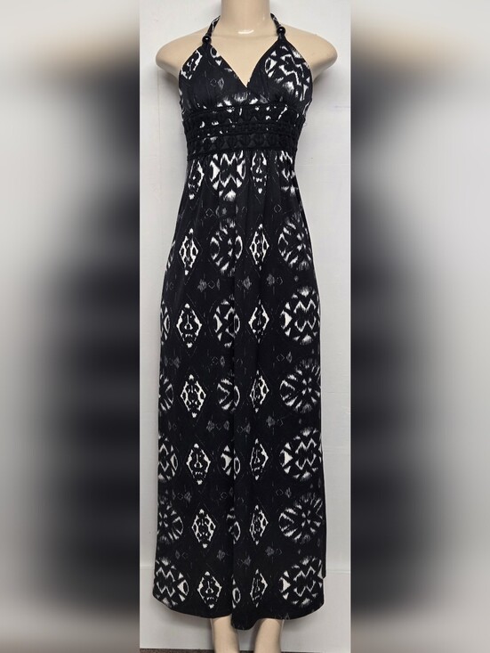 My Michelle Dresses & Skirts - My Michelle S Halter Dress Gown Tie Around Neck Criss Cross Stretch Eyelet Beads